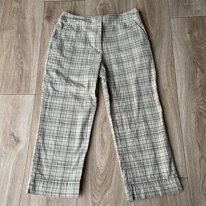 Vintage Tan & Green Plaid Capri Pants Women's sz 8 Preppy Cottage Pastel Indie